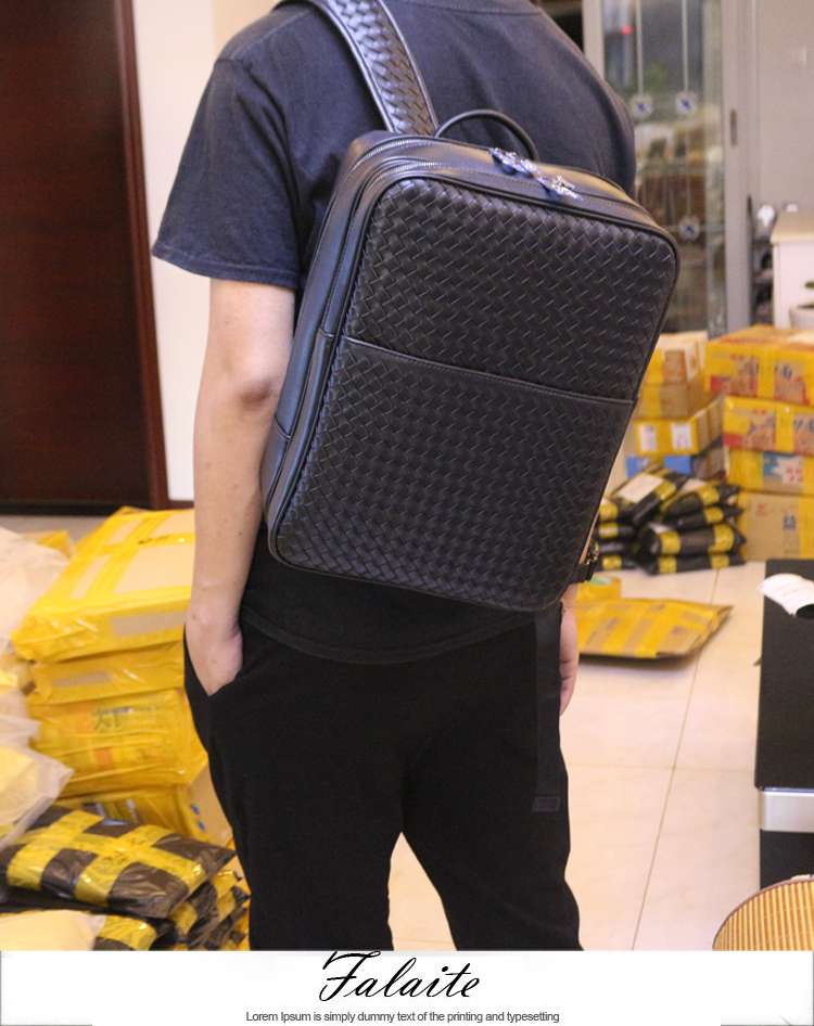 パソコンリュック ラグジュアリー編み込みレザーバックパック