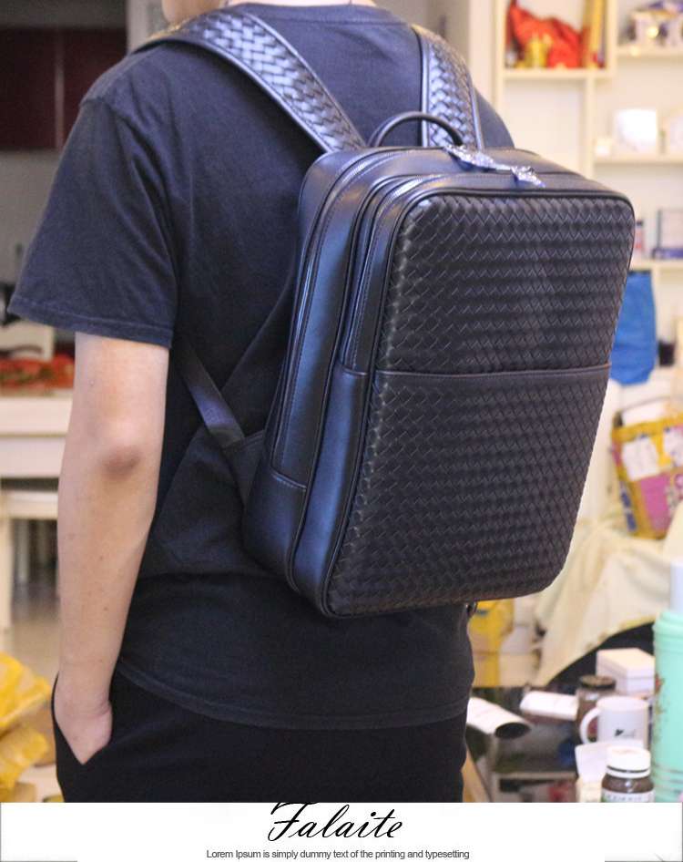 パソコンリュック ラグジュアリー編み込みレザーバックパック