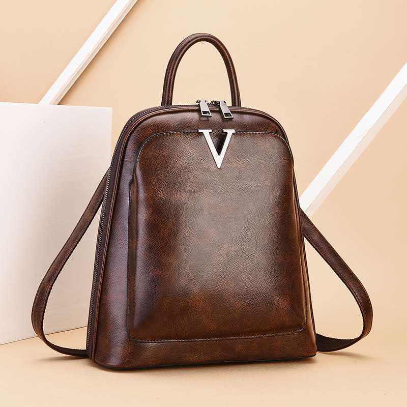 パソコンリュック Vデザイン レザー調 レディースバックパック