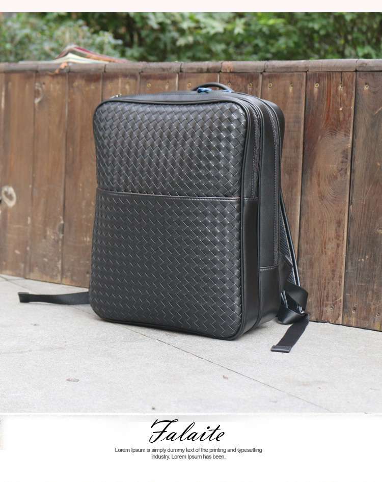 パソコンリュック ラグジュアリー編み込みレザーバックパック