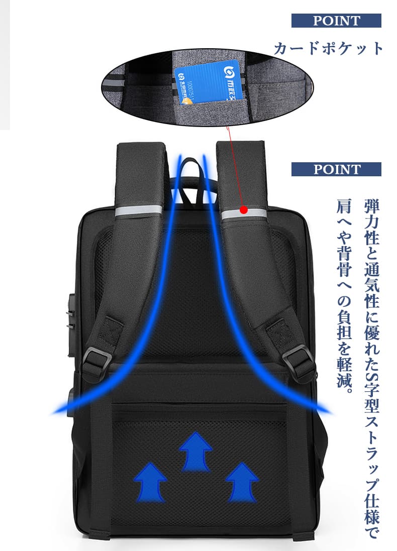 パソコンリュック メンズ 撥水大容量リュック 黒 多機能ポケット付き通勤鞄