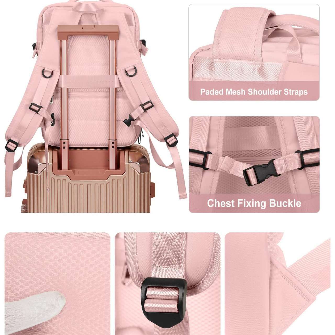 多機能ピンク拡張式パソコンリュック