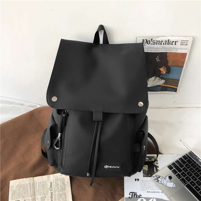 パソコンリュック モダンミニマルブラックレザーバックパック